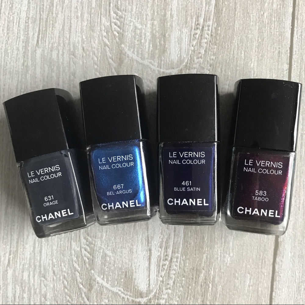 Chanel colours orage, bel-Argus, blue satin, taboo